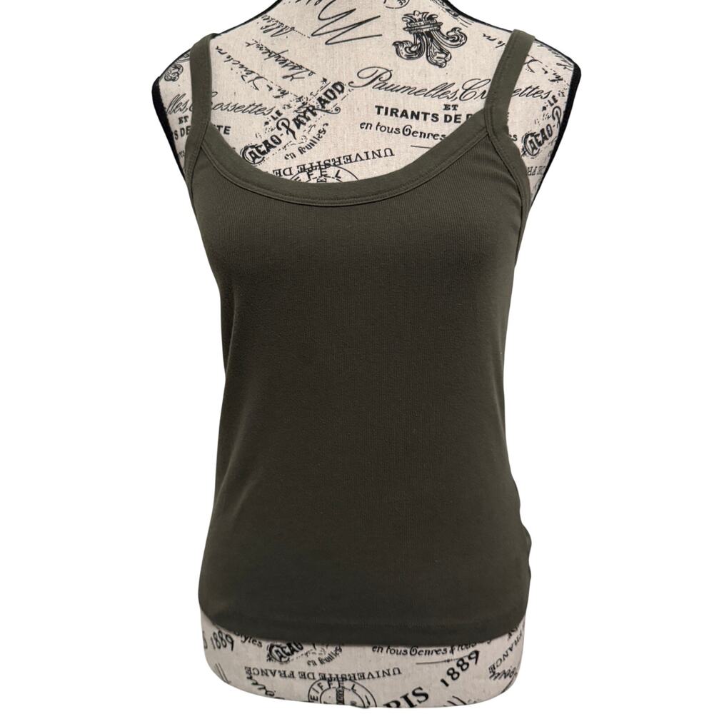 Wild Fable Army Green Scoop Neck Ribbed Tank Shirt Medium As-Is Minor Mark